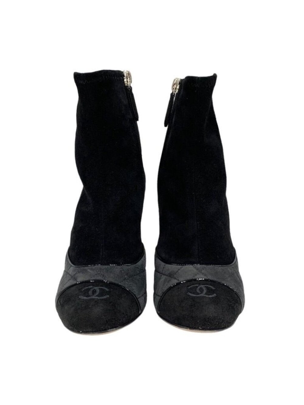 Chanel Boots Short Shoes Suede Black Gray Coco Mark Quilted - Picture 2 of 10